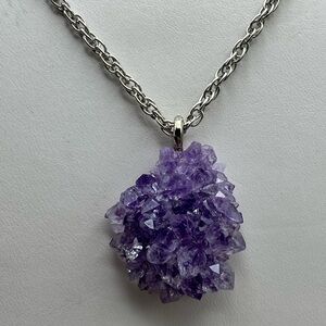 Raw Amethyst Purple Geode Crystal Pendant Necklace -Boho February Birthstone